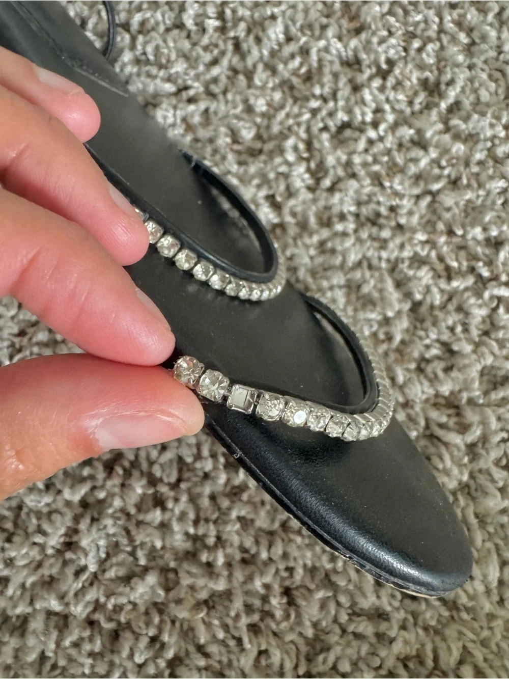Zara Black Crystal-Strap Ankle-Secured Flat Sandals - Picture 6 of 6